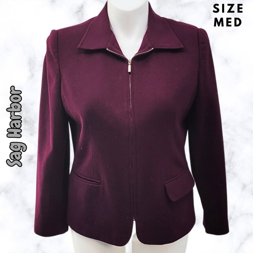 Sag Harbor Women's Zip-Up Burgundy Blazer Size 14